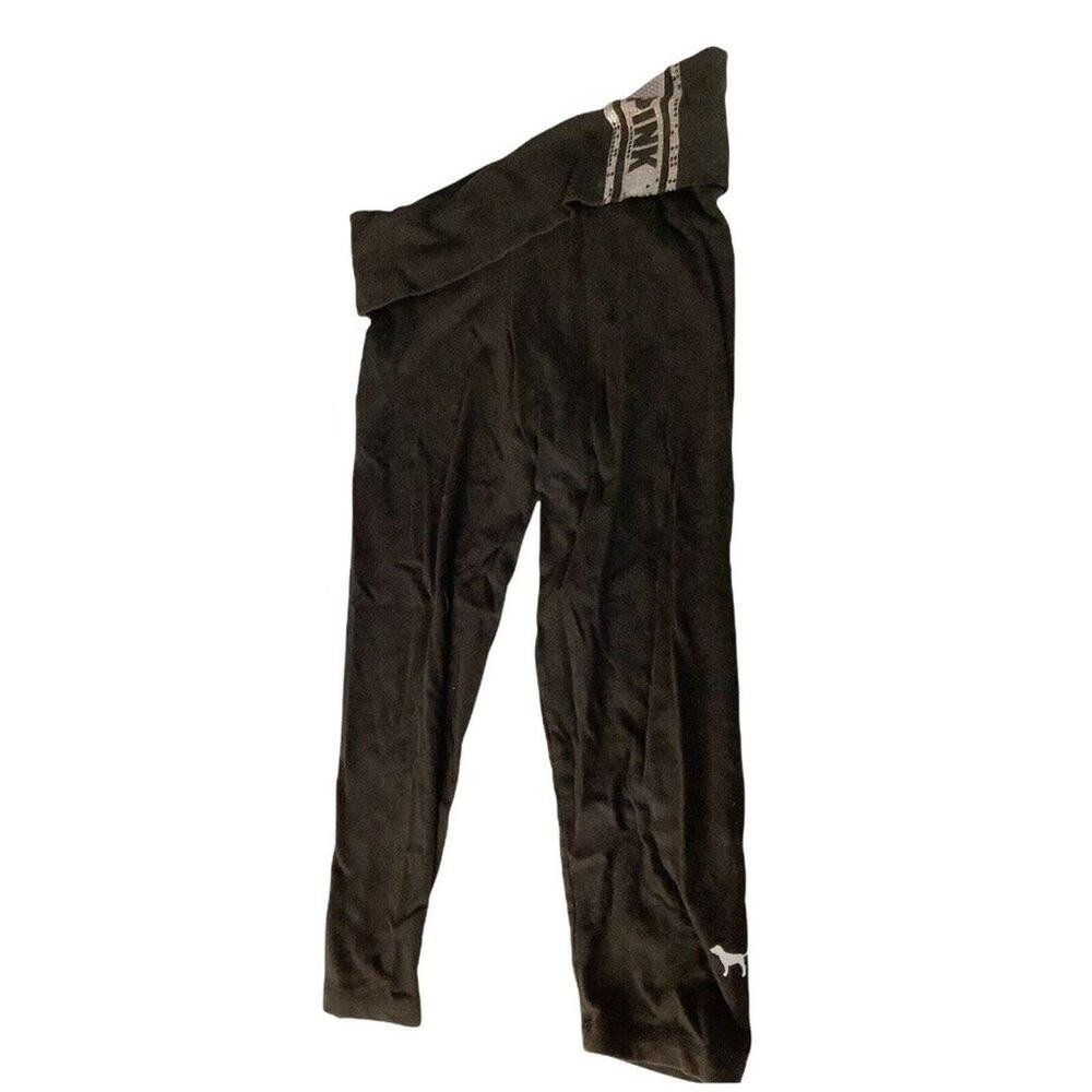 Victoria’s Secret PINK Rhinestone Foldover Yoga Capri Leggings Black S